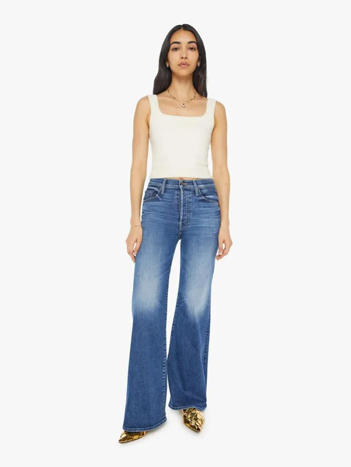 Women Wide Leg Mother Denim The Tomcat Roller Sneak Wash Sixth Sense