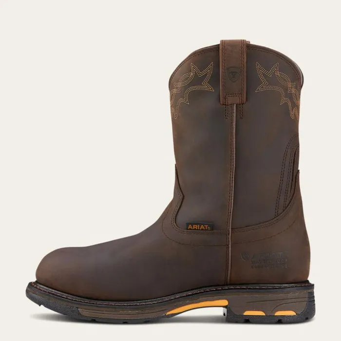 Work Boots Men Ariat WorkHog Waterproof Composite Toe Work Boot Oily Distressed Brown