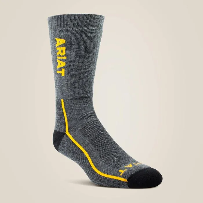 Workwear MenWomen Ariat Midweight Merino Wool Performance Work Sock Grey
