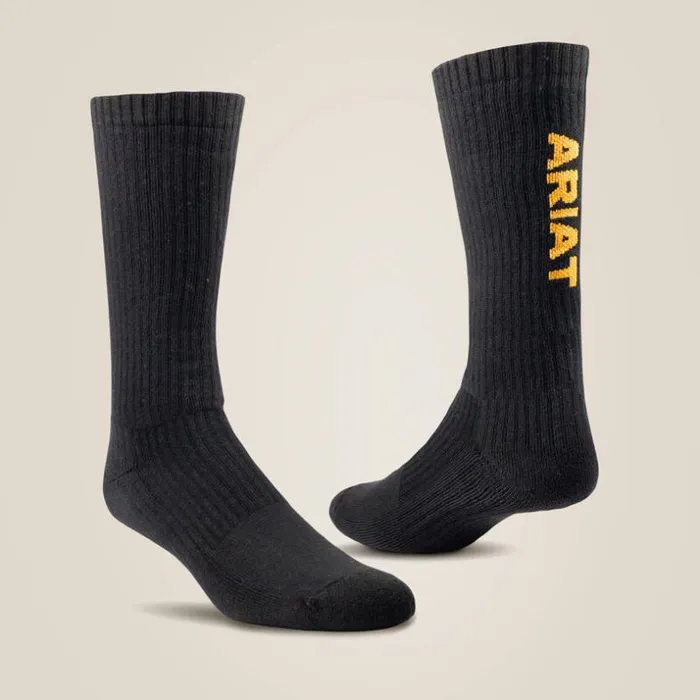 Workwear MenWomen Ariat Premium Ringspun Cotton Mid Calf Work Sock 3 Pair Pack Black